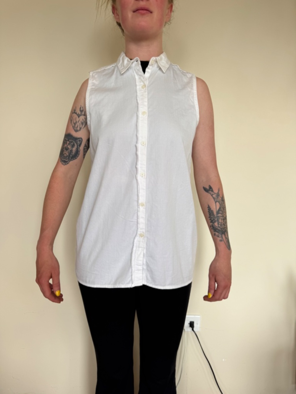 Cheap Monday Collared Sleeveless Button-up in white